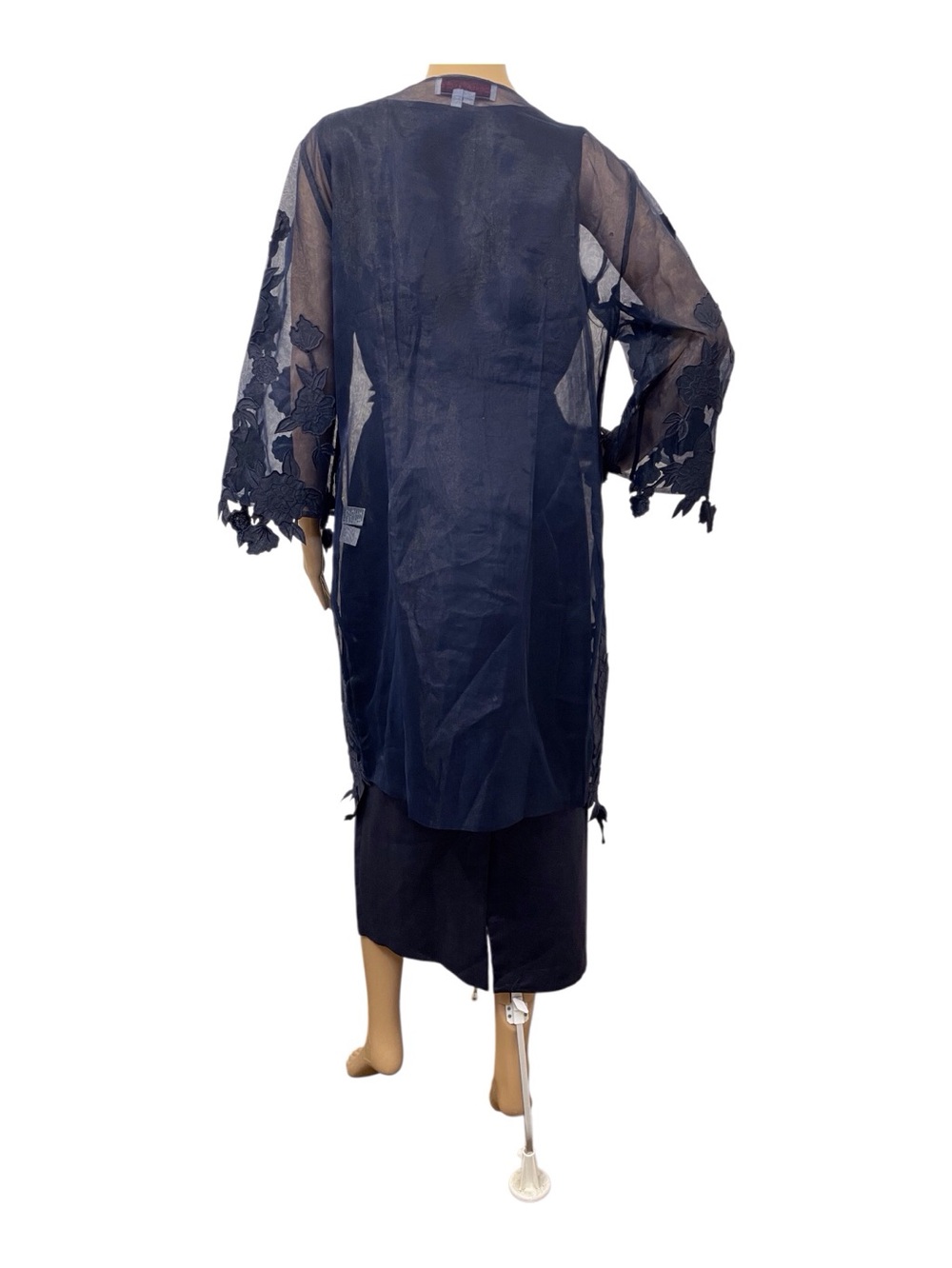 Donna Vinci Women's Navy Blue Skirt Suit with Applique Embroidery Jacket,12 - Picture 5 of 10